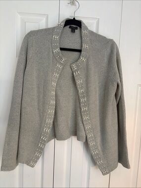 Ann Taylor Factory Silver Beaded Open-Front Cardigan NWOT